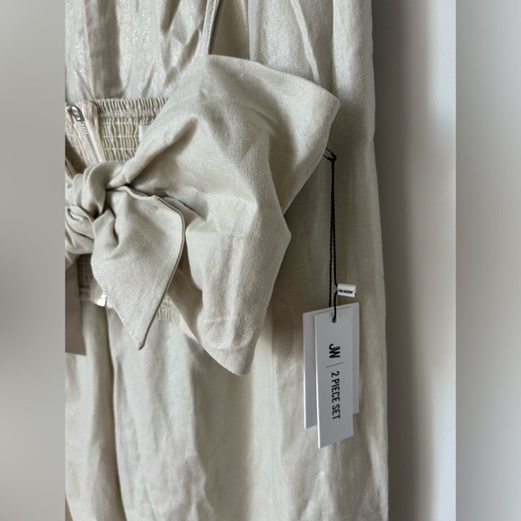 Jason Wu Gold Cream Bow Crop Top with Wide Leg Pant Set - Picture 2 of 9